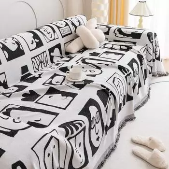 Одеяло с мультяшным лицом, мягкий чехол для дивана из синели, четырехсезонный пылезащитный коврик с защитой от кошачьих царапин, плед для дивана, одеяло для пикника, коврик 180x130cm