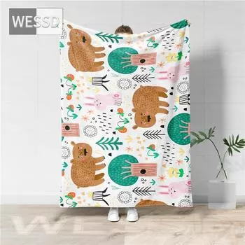 Одеяло с мультяшным рисунком, детское фланелевое одеяло, мягкое флисовое пушистое одеяло с милым принтом маленьких животных для сна, пляжа 80x100cm