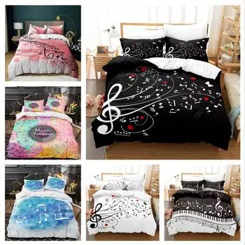 Одеяло с музыкальной нотой, наволочка, комплект постельного белья из 2 или 3 музыкальных произведений, односпальная кровать, двуспальная кровать, полноразмерное постельное белье, подходит для комнаты для девочек, мальчиков и музыкантов. DE 100x135cm