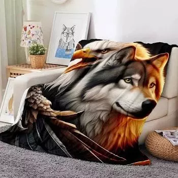 Одеяло с принтом орла, льва, лошади, волка, лисы для дивана, офиса, дома, путешествий, мягкое и удобное одеяло для взрослых и детей, подарки Flannel 70x100cm
