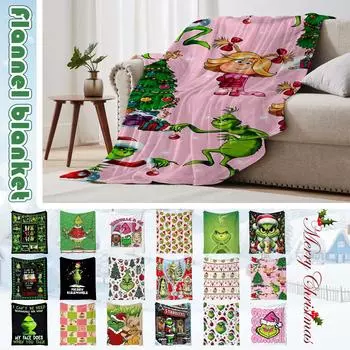 Одеяло с принтом, рождественское зеленое фланелевое одеяло, кондиционер для обеденного перерыва One Size