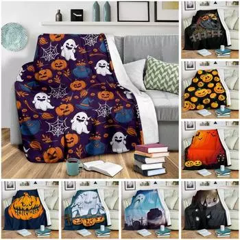 Одеяло с принтом тыквы на Хэллоуин, одеяло для дивана-кровати, супер мягкое теплое одеяло, фланелевое одеяло 75x90cm