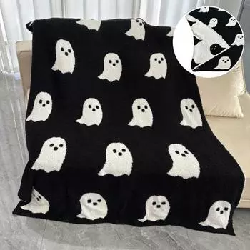 Одеяло с привидением на Хэллоуин, плюшевое одеяло Kawaii, мягкое теплое фланелевое многоцелевое одеяло для офисного дивана чёрный
