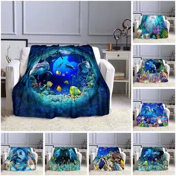 Одеяло с рисунком дельфина, диванные одеяла для кроватей, супер мягкое теплое одеяло, фланелевое одеяло, фланелевое одеяло 75x90cm