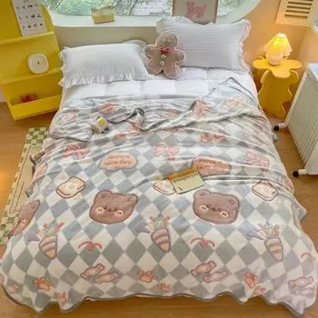Одеяло с рисунком милого медведя из мультфильма, супер мягкое, уютное, легкое, теплое, флисовое одеяло для путешествий, домашнего дивана, кровати 70x100cm 1Pc