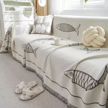 Одеяло с рыбным принтом, одноместное четырехсезонное синельное покрывало для дивана, защита от пыли и царапин, защита от кошачьих царапин, диванное одеяло в форме листа, коврик 180x130