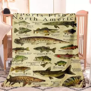 Одеяло с рыбными знаниями, различная печать с изображением рыб и их имен для любителей рыбалки, стираемое в стиральной машине, подарок рыбаку, фланелевое одеяло для кровати, дивана, дивана 70x100 cm