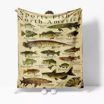 Одеяло с рыбными знаниями, различная печать с изображением рыб и их имен для любителей рыбалки, стираемое в стиральной машине, подарок рыбаку, фланелевое одеяло для кровати, дивана, дивана 70x100 cm