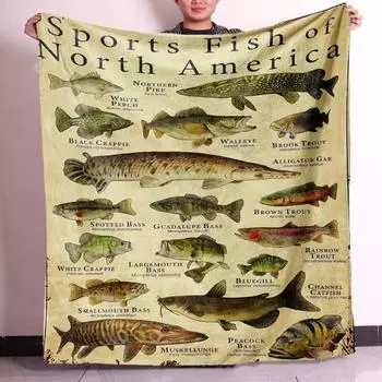 Одеяло с рыбными знаниями, разное цифровое, с изображением рыб и их имен, машинная стирка, подарок рыбаку, фланелевое одеяло для кровати, дивана, дивана на все времена года S