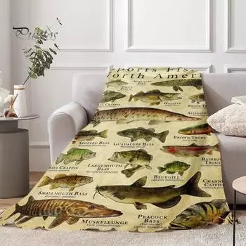 Одеяло с рыбными знаниями, разное цифровое, с изображением рыб и их имен, машинная стирка, подарок рыбаку, фланелевое одеяло для кровати, дивана, дивана на все времена года M