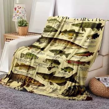 Одеяло с рыбными знаниями, разное, цифровое, с изображением рыб и имен, машинная стирка, подарок рыбаку, фланель M