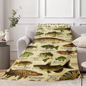 Одеяло с рыбными знаниями, разное цифровое, с изображением рыб и их имен, машинная стирка, подарок рыбаку, фланелевое одеяло для кровати, дивана, дивана на все времена года M