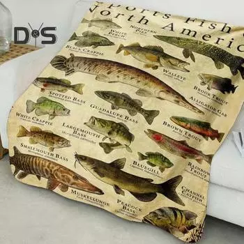 Одеяло с рыбными знаниями, разное цифровое, с изображением рыб и их имен, машинная стирка, подарок рыбаку, фланелевое одеяло для кровати, дивана, дивана на все времена года M