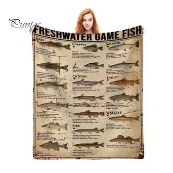 Одеяло с рыбными знаниями, разные цифровые изображения рыб и их имен, машинная стирка, 3 размера, подарок любителю рыбалки, фланелевая кровать, диван, кушетка S