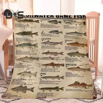 Одеяло с рыбными знаниями, разные цифровые изображения рыб и их имен, машинная стирка, 3 размера, подарок любителю рыбалки, фланелевая кровать, диван, кушетка S