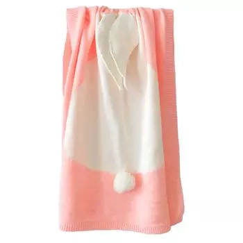 Одеяло с ушками кролика, трехмерное одеяло с кроликом, детское вязаное одеяло, пляжный коврик для малышей, детское ковровое одеяло 73 * 108cm single layer