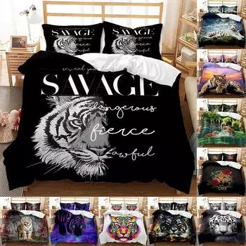 Одеяло с животным принтом тигра, комплект пододеяльников, чехол Doona, постельное белье, одеяло, чехол Single 135x200cm