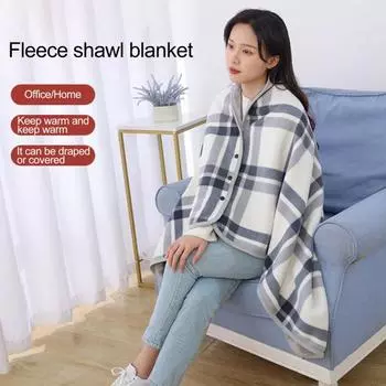 Одеяло шаль для офиса, дома, кровати, дивана, дорожного пледа, застежка на пуговицы, легкое, плюшевое, уютное, теплое, клетчатое, пончо, одеяло S