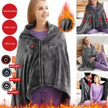 Одеяло-свитер с подогревом, Одеяло с подогревом через USB, Беспроводное электрическое одеяло, 9 зон нагрева, Можно стирать в стиральной машине Очень уютное мягкое носимое одеяло 150X85X1.5cm серый