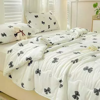 Одеяло трикотажное хлопковое одеяло для материнства и младенца с кондиционером для детей, летнее маленькое свежее тонкое одеяло в кружевном стиле, комплект из трех предметов 150x200cm