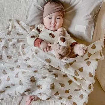 Одеяло в скандинавском стиле с двухслойным принтом медведя, дышащее теплое хлопковое одеяло с мультяшным принтом, спальное одеяло для дома Bear