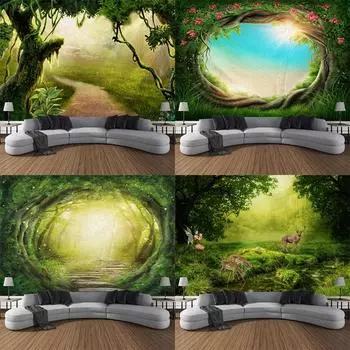 Одеяло в стиле ар-деко, занавеска для дома, спальни, гостиной, украшения, черная магия, лес, дорога, дупло, фон, гобелен 100x75cm