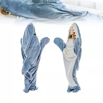 Одеяло в виде акулы для взрослых, супермягкий фланелевой спальный мешок с капюшоном, носимый свободный цельный халат для дома M синий