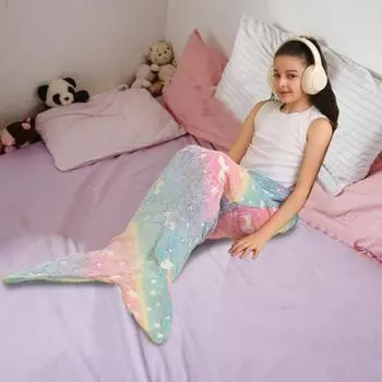 Одеяло Yousheng Mermaid Tail, светящееся в темноте, плюшевое одеяло, спальный мешок для детей, диван-кровать