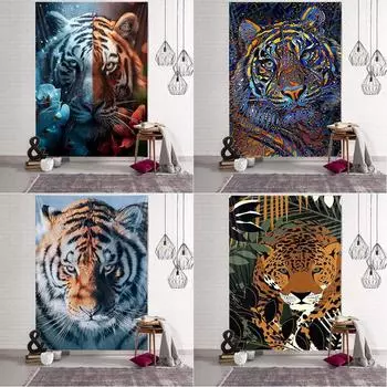 Одеяло занавеска для дома спальня гостиная украшение животное свирепый тигр настенный гобелен искусство 100x75cm
