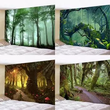 Одеяло занавеска висит домашняя спальня гостиная декор туманный лес растения настенный гобелен художественное украшение 100x75cm