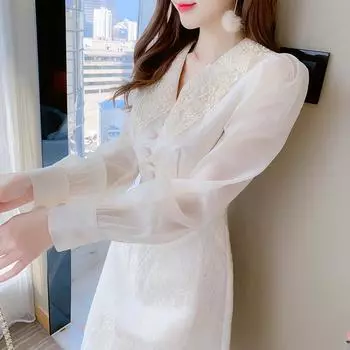 Одетый женский весенне-осенний ароматный стиль, стиль знаменитостей, весенне-осенняя кружевная юбка с фрагментарным цветком S