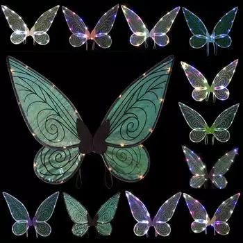 Одеваем крылья ангела светодиодные крылья феи крылья бабочки блестки светящийся эльф принцесса костюм для детей девочек рождественский день рождения