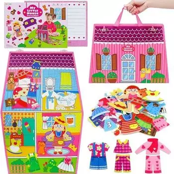 Одевание для девочек, развивающие игрушки, головоломка из фетра, тихая книга, обучающая доска из фетра, домик для одевания, бизи-доска зелёный