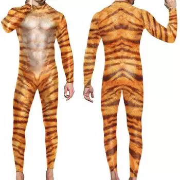 Одеваются забавные взрослые боди тигр животное косплей костюм милый Хэллоуин вечеринка комбинезон клуб M-style4