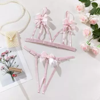 Одежда 2024 новое забавное дразнящее нижнее белье с бантом из трех точек, комплект для защиты от утечки молока S
