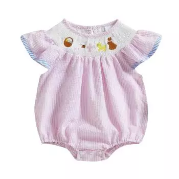 Одежда Детский комбинезон-боди с оборками и пузырьками для новорожденных Милый кролик для малышей Летняя одежда 12