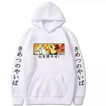 Одежда для аниме Demon Slayer Rengoku Kyoujurou с графическим принтом и капюшоном для мужчин и женщин, толстовки с капюшоном в стиле манга Harajuku Unisex Sweatshirt XS чёрный