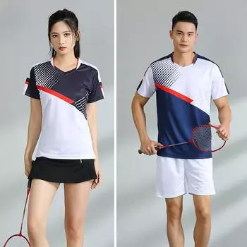 Одежда для бадминтона, короткий рукав, новый синий цвет, мужская и женская, быстросохнущая летняя одежда для настольного тенниса, тренировочная одежда для соревнований M