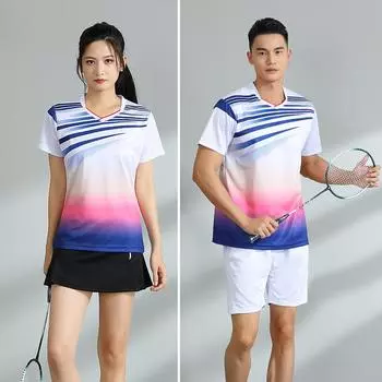 Одежда для бадминтона, новый мужской и женский топ с короткими рукавами и принтом, спортивная одежда для настольного тенниса, быстросохнущая M