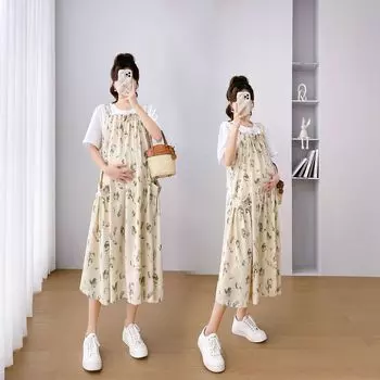 Одежда для беременных: футболка из двух частей и платье-миди на бретелях 2XL белый/чёрный