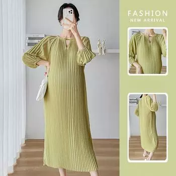 Одежда для беременных Платье большого размера Длинное платье для беременных M зелёный