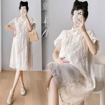 Одежда для беременных Платье большого размера Платье для беременных Платье Cheongsam M абрикосовый