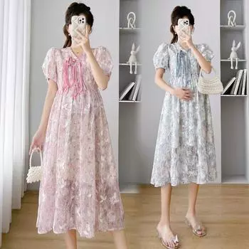 Одежда для беременных Платье большого размера Платье для беременных Летнее платье M розовый