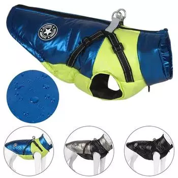 Одежда для больших собак, зимняя теплая куртка для собак со светоотражающим поводком, наряд для щенка, водонепроницаемые костюмы для мопса, французского бульдога, лабрадора 3XL чёрный