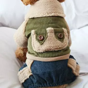 Одежда для четвероногих питомцев с отворотом из меха ягненка на осень-зиму, комбинезон для собак, плюшевый мишка, осенний наряд, толстая полосатая куртка, парки для собак XS