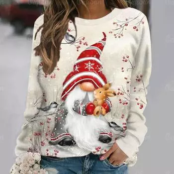 Одежда для Деда Мороза в стиле Харадзюку для женщин, хлопковая футболка большого размера, топы с круглым вырезом, повседневная женская модная уличная одежда с длинными рукавами XL