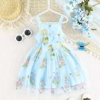 Одежда для девочек 1-3 лет, новое сетчатое платье с бантом для девочек, летняя милая милая юбка для маленьких девочек 4Y зелёный