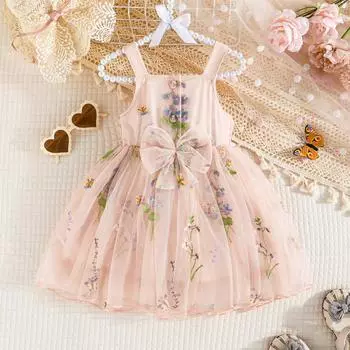 Одежда для девочек 1-3 лет, новое сетчатое платье с бантом для девочек, летняя милая милая юбка для маленьких девочек 4Y зелёный