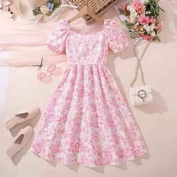 Одежда для девочек 7-12 лет Летние платья Винтажные платья принцессы в горошек с коротким рукавом Платья принцессы для больших детей Платья для вечеринок 130cm/8Y красный