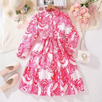 Одежда для девочек 7-12 лет, осенние детские новые платья в стиле принцессы с длинными рукавами 160cm/11-12Y жёлтый